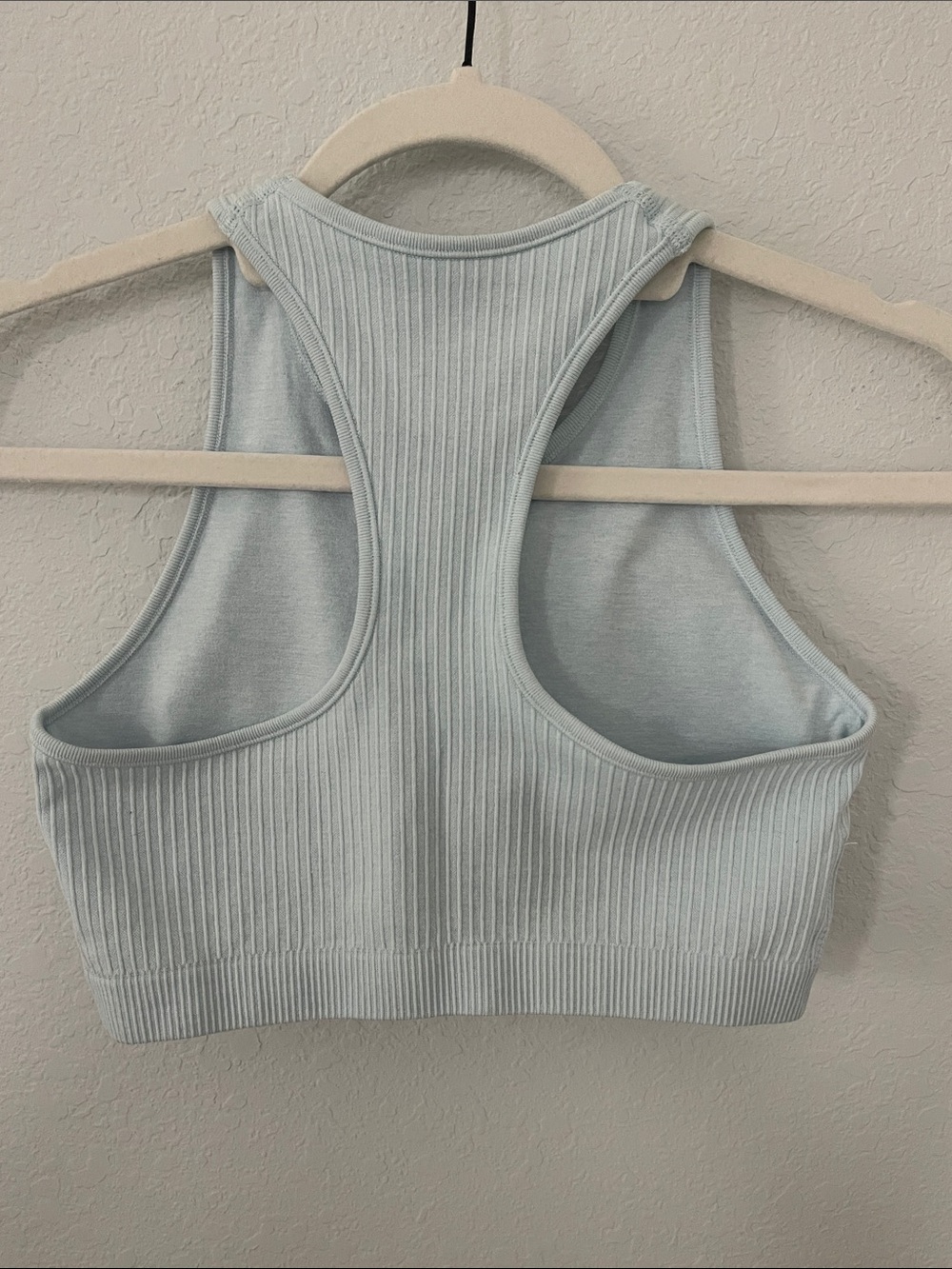 Pro-Fit Ribbed Seamless Light Blue Racerback Sports Bra - Everyday Support - Picture 3 of 5
